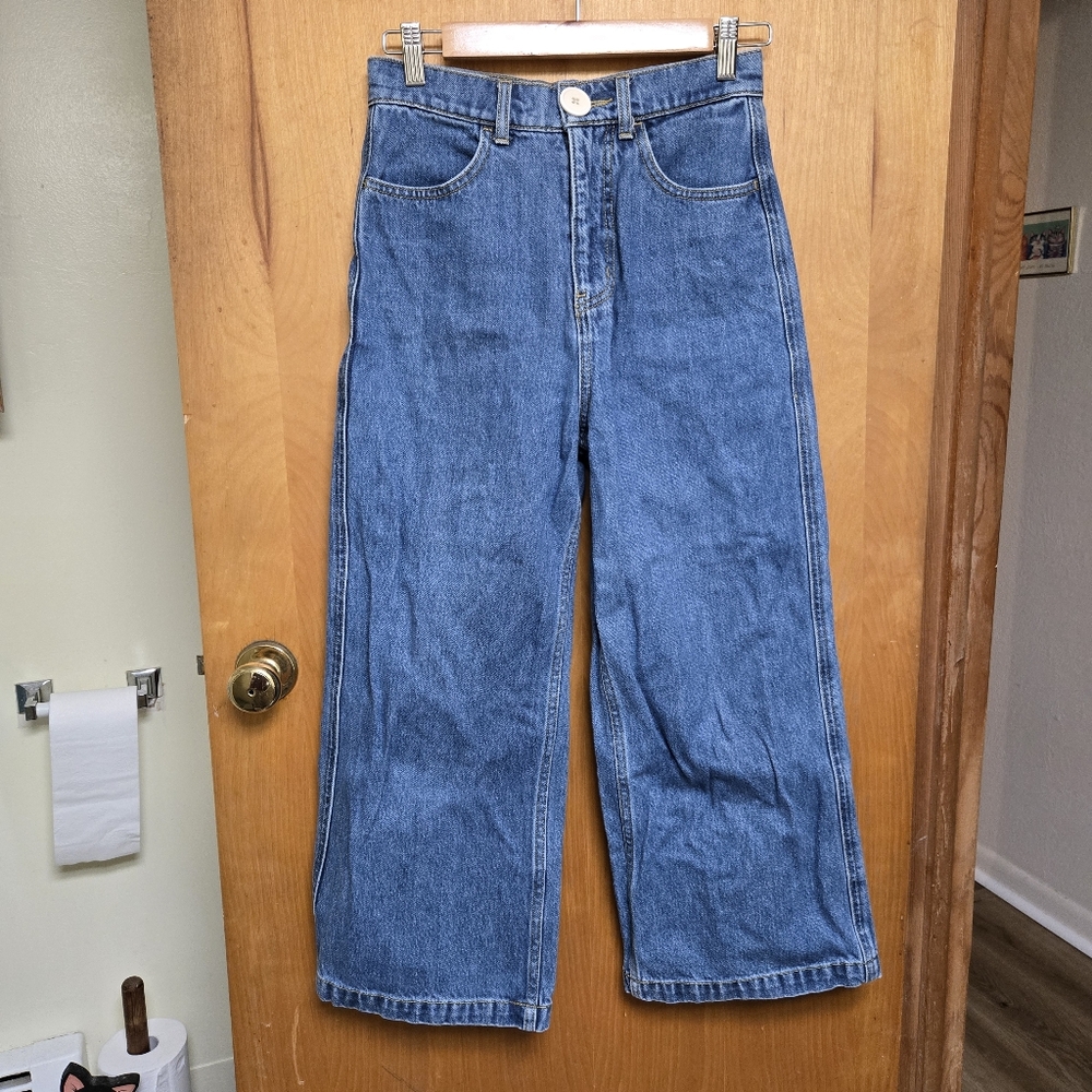 Whimsy + Row Flora Wide Leg Jeans Denim Button Detail